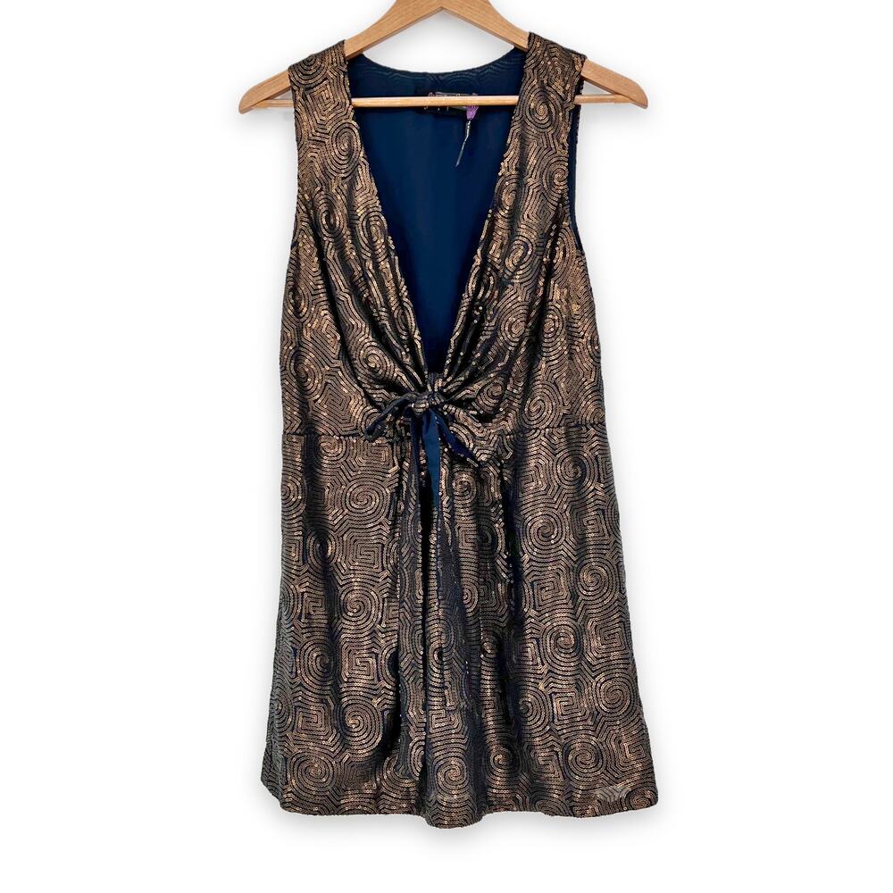 Free People Metallic Black Brocade Mini Dress - Picture 8 of 14